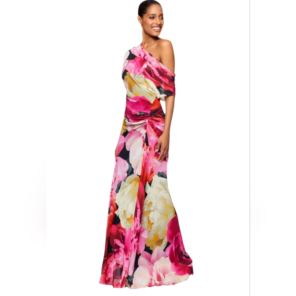 Betsy & Adam "Dawn" Floral Print Chiffon Drop Shoulder Dress